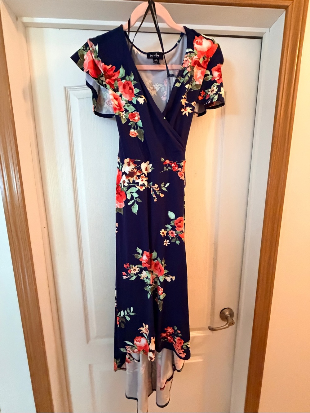 jcpenney Navy Floral High-Low Wrap Dress with Flutter Sleeves